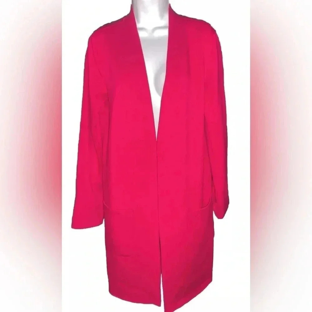 Carolina Belle Magenta Long Duster Cardigan Open Front Raw Edge Minimal